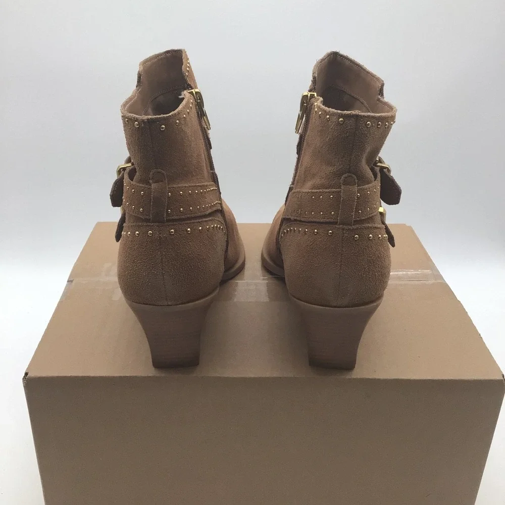 Dolce Vita Roland‎ Suede Studded Western Ankle Boots Size 11 Brown Buckle NEW